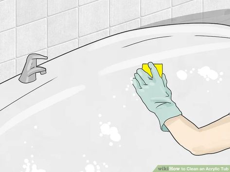 3 Ways to Clean an Acrylic Tub - wikiHow Shower Door Cleaner, Southern Charm Decor, Remove Water Spots, Bathtub Cleaner, House Schedule, Bathroom Repair, Baking Soda And Lemon, Scrubbing Bubbles, Silicone Caulk