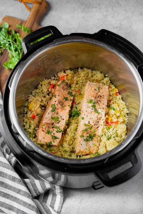 Instant Pot Salmon and Quinoa | Garden in the Kitchen Noom Recipes Instant Pot, Quick Healthy Pressure Cooker Meals, Dinner Ideas Easy Healthy Instant Pot, Instant Pot Dinner Healthy, Easy Healthy Instant Pot Dinner, Salmon And Quinoa Recipes Healthy, Salmon Pressure Cooker Recipes, Instant Pot Recipes Salmon, Insta Pot Healthy Recipes