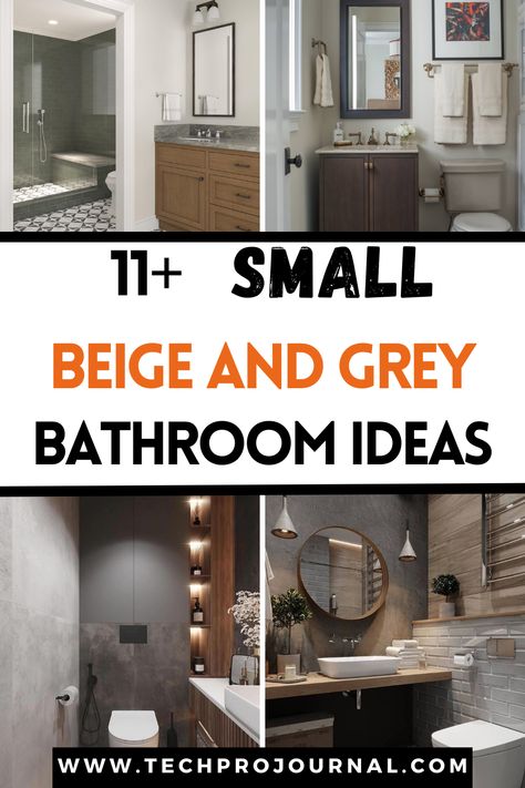 Considering a neutral palette for your bathroom? These beautiful small beige and grey bathroom ideas feel both calming and chic. You’ll love how these color schemes make small spaces feel bigger and more inviting. From minimalist designs to cozy accents, these small beige and grey bathroom ideas will give you plenty of inspiration for your next makeover. Light Grey Powder Room, Grey Scandinavian Bathroom, Gray Bathroom Remodel Ideas, Bathroom With Light Gray Floor, Bathroom Light Grey Walls, Brown Cabinets Bathroom Ideas, Beige Color Palette Bathroom, Bathroom Ideas With Gray Flooring, Gray Toilet Bathroom