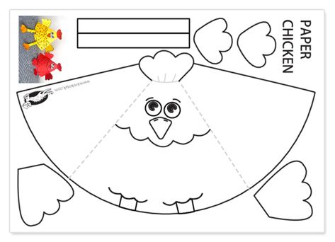 3d Chicken Craft, Paper Chicken Craft, Easter Chicken Craft, Chicken Paper Craft, Chicken Crafts Preschool, Chicken Crafts For Kids, Chicken Template, Chicken Activities, Paper Chicken