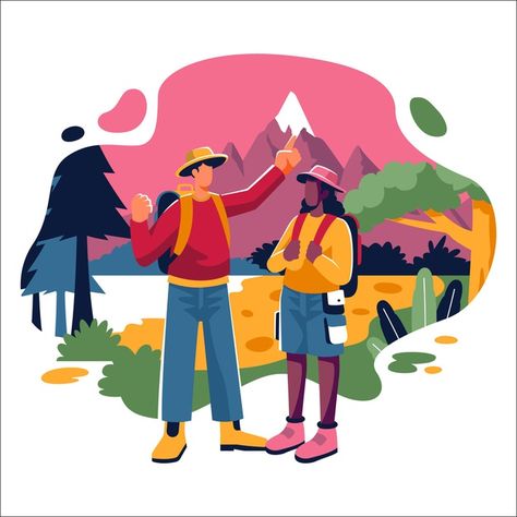 Eco tourism concept | Free Vector Tourism Illustration, Eco Tourism, Yearbook Ideas, Adventure Tourism, Pink Themes, Tourist Places, Cv Template, Icon Design, Graphic Resources