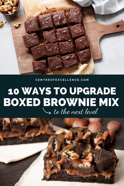 Brownie Mix Desserts, Boxed Brownies Better, Brownie Hacks, Boxed Brownie Recipes, Betty Crocker Brownie Mix, Brownie Mix Recipes, Sweet Foods, Box Brownies, Brownie Desserts