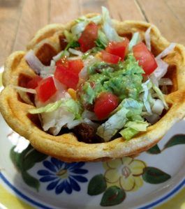 Taco Waffle Bowl Dash Mini Waffle Bowl Recipes, Waffle Bowl Recipe Ideas, Dash Waffle Bowl Maker Recipes, Waffle Bowl Maker Recipes, Waffle Creations, Waffle Bowl Recipe, Dinner Waffles, Waffle Bowl Maker, Waffle Taco