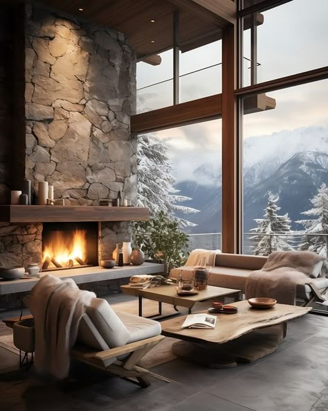 Modern Mountain Interior, Cozy Mountain Home, Mountain Interior Design, Mountain Home Interiors, Mountain Dream Homes, Mountain Interiors, Chalet Interior, Chalet Design, Modern Mountain Home