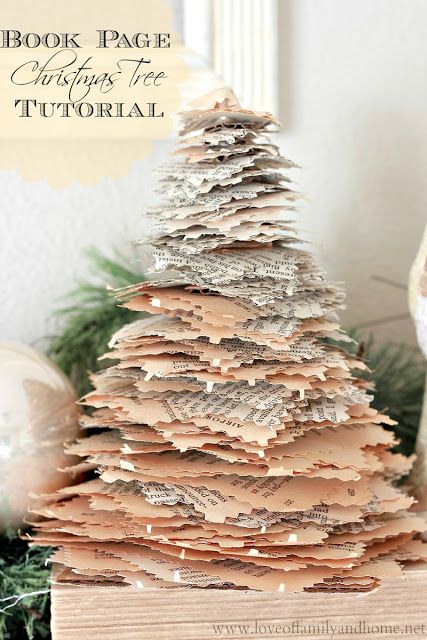 Book Page Christmas Tree, Trees Tutorial, Book Christmas Tree, Love Of Family, Book Tree, Book Page Crafts, Homemade Christmas Decorations, Simple Christmas Decor, Tabletop Christmas Tree