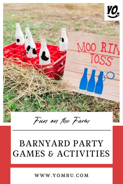 Farm Party Games For Kids, Farm Themed Carnival Games, Farm Animal Birthday Activities, Fourth Birthday Farm Theme, Farmyard Party Games, Pin The Tail On The Cow Diy, Barnyard Party Activities, Cow Themed Party Games, Farm Animal Party Games