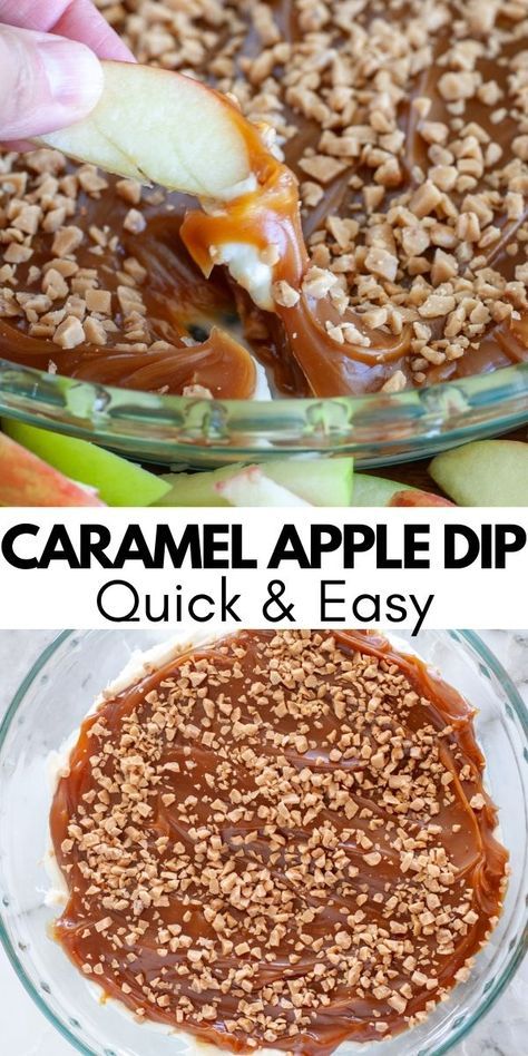 Easy Apple Dip 3 Ingredients, Sweet Tailgate Treats, Halloween Themed Party Dips, Apple Heath Bar Dip, Heath Dip For Apples, Carmel Apple Nachos Sheet Pan, Apple Potluck Recipes, Easy Halloween Apps, Tailgate Food Dessert