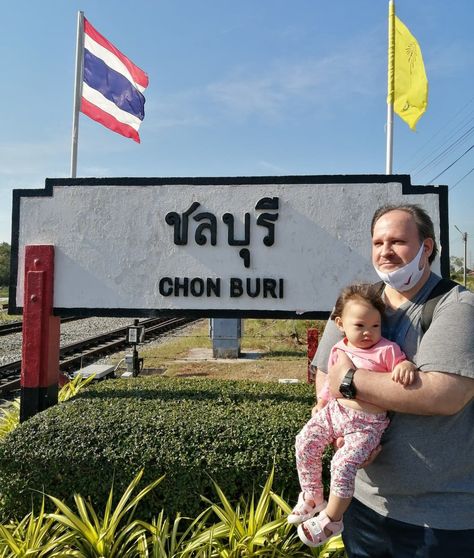 Tom Baca II and Bianca Baca waiting for the train at Chonburi station... #trainstation #train #chonburi #thailand #tombaca #biancabaca #baca #travel Chonburi Thailand, Family Adventure, The Train, Train Station, Southeast Asia, Thailand, Train, Travel