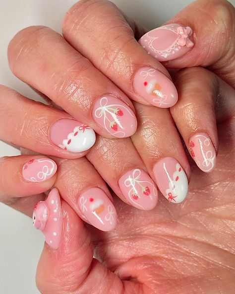 Birthday Inspired Nails, Aesthetic Birthday Nails, Structured Gel Manicure Designs, Nail Ideas With Charms, Cute Birthday Nails, Bio Nails, Gel Manicure Designs, Nail Appointment, Baby Nails