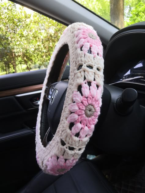 Light Pink Car Steering Wheel Cover,crochet Sunflower Steering Wheel Cover,cute Steering Wheel Cover,men and Women Car Accessories ,car Gift - Etsy Car Needs For Women, Pink 4runner, Pink Wheel Cover, Knit Steering Wheel Cover, Things For Your Car, Pretty Steering Wheel Cover, Light Pink Car, Cute Steering Wheel Covers Girly, Kia Soul Accessories