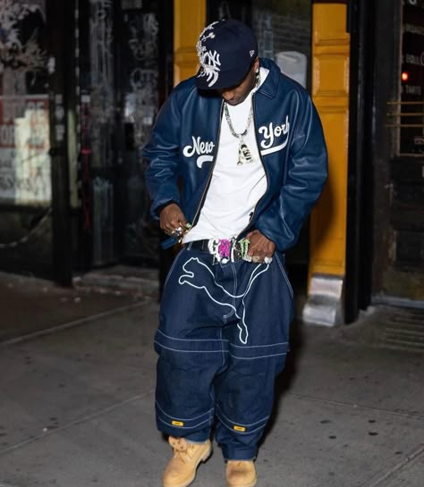 Early 2000s Hip Hop Fashion, 2000s Hip Hop Fashion, Asap Rocky Outfits, Puma Outfits, Asap Rocky Fashion, Street Style Hip Hop, New York Jacket, 2000s Streetwear, 90s Hip Hop Fashion