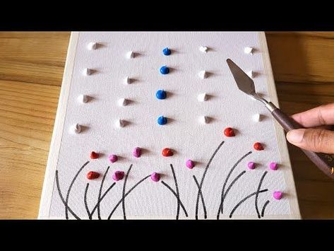 Painting Flowers With Palette Knife, How To Paint Flowers With Palette Knife, Field Flowers Painting, Paint Spatula Art, Acrylic Spatula Painting, Palette Knife Techniques, Painting Knife Paintings, Spatula Painting Acrylics, Abstract Flower Field Painting