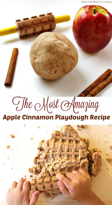 Cinnamon Playdough Recipe, Cinnamon Playdough, Cinnamon Play Dough, Apple Preschool, Apple Unit, Apple Activities, No Cook, Playdough Recipe, Apple Theme