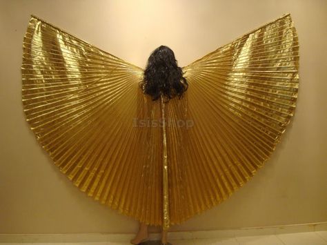 Cute Golden Lame Bellydance Costume ISIS WINGS by isisbazaar, $19.00 Egyptian Design Pattern, Bird Wings Costume, Egyptian Halloween, Studio 54 Party, Bellydance Costume, Diy Wings, Bird Costume, Golden Wings, Golden Dress