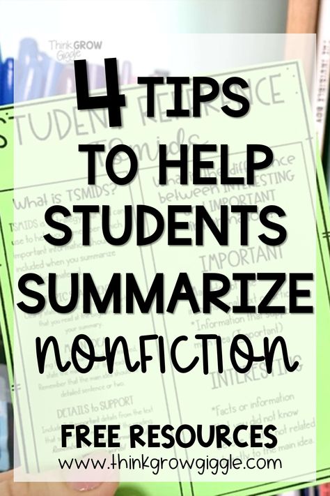 Summarizing nonfiction texts making you feel the stress? Check out these 4 simple tips for helping students learn how to summarize nonfiction passages and readings. Click the pin to learn these 4 new strategies that you can use right away! Summarize Nonfiction Anchor Chart, Summarize Nonfiction, Nonfiction Summary, Summarizing Anchor Chart, Nonfiction Anchor Chart, Teaching Summarizing, Teaching Summary, Nonfiction Graphic Organizer, How To Summarize