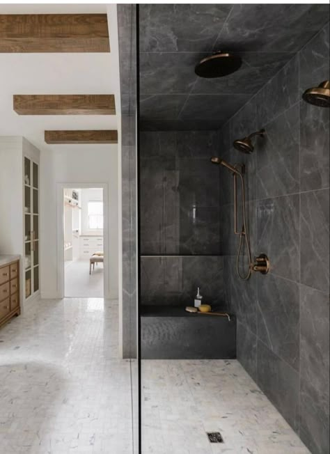 Primary Bath Renovation, Master Bath Inspiration Modern, Large Shower Ideas, Large Shower Ideas Master Bath, Megan Lane, Modern Style Bathroom, Primary Bath, Master Shower, Master Bath Remodel