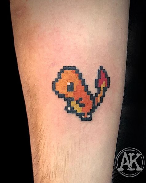 Charmander Tattoo, Yesterday Tattoo, Cartoons Tattoo, Pixel Tattoo, Pokemon Tattoos, Pokemon World, Orca Tattoo, Pokemon Charmander, Pokemon Tattoo