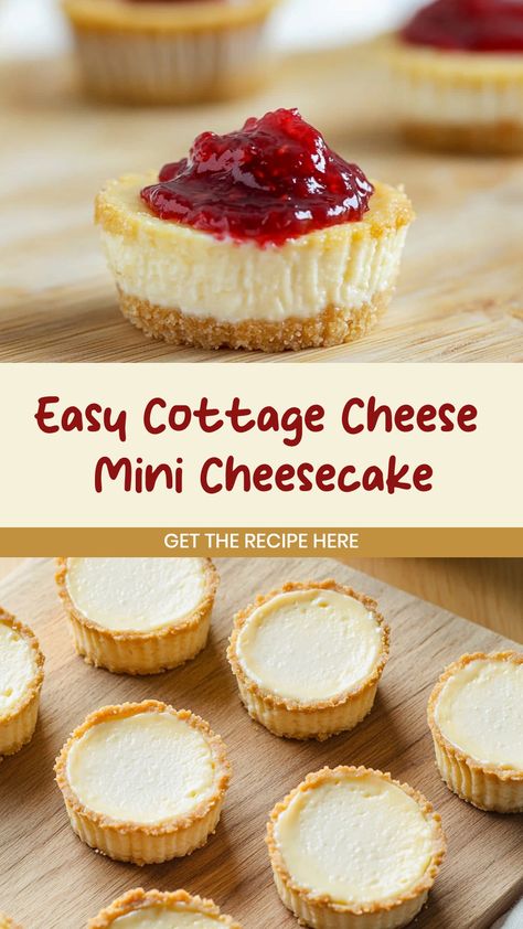 Indulge in the goodness of these delightful cottage cheese mini cheesecakes. These single-serving treats are perfect for any occasion or as a sweet snack. The creamy texture of cottage cheese coupled with the rich flavor of cheesecake is sure to satisfy your sweet tooth cravings. Easy to make and impressive to serve, these mini cheesecakes are a must-try for any dessert lover. Enjoy them as a tasty treat at parties, gatherings, or simply whenever you need a little sweetness in your life.

Ingred Ricotta Cream Cheese Cheesecake, Cottage Cheese Bars, Cottage Cheese Mini Cheesecake, Cottage Cheese And Cheesecake Pudding, Cottage Cheese Chocolate Cake, Cottage Cheese Cookies Recipes, Baking With Cottage Cheese, Cottage Cheese Cheesecake No Bake, Cottage Cheese Cheesecake Recipes