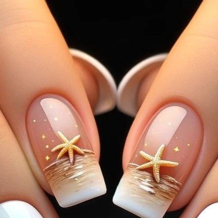 Tamara Margaryan on Instagram: "Embrace the magic of serenity with our unique nail designs! 🌅✨  #nailart #beachvibes🌴🌊 #sunsetnails #magicalnails #aiart #naildesigns #summernails #artisticnails #nailinspiration #handcraftednails #dreamynails #sunsetglow #serenenails" Simple Beach Nails Gel, Nail Designs With Stickers, Nails For Summer 2024, Short Beach Nails, Vacation Nail Colors, Beach Nail Art Designs, Cruise Nails, Nails Beach, Beach Nail Designs