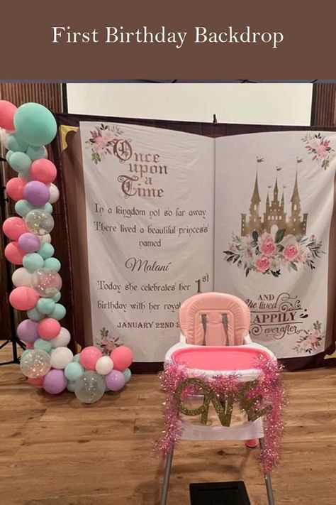 First Birthday Stage Decorations, Magical Decorations, Princess Backdrop, Book Backdrop, Princess Backdrops, Whimsical Princess, Fairytale Theme, Fairytale Birthday, Baby First Birthday Themes