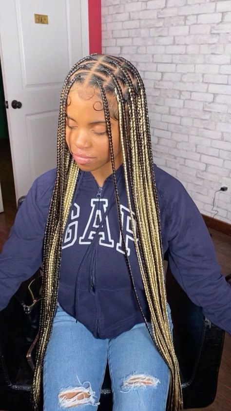 Color Combinations For Knotless Braids, Medium Extended Knotless Braids, Knotless Medium Braids With Color, Braided Hairstyles Mixed Colors, Styling Medium Length Hair Black Women, Colored Knot Less Braids, Medium Knotless Box Braids Medium Length With Color, Knotless Braid Inspiration, Colored Medium Knotless Braids