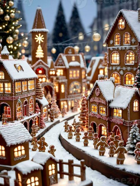 Gingerbread Town Christmas Villages, Gingerbread Village Decor, Gingerbread House Big, Christmas Village Gingerbread, Diy Christmas Gingerbread House Decor, Little Christmas Village, Gingerbread House Town, Gingerbeard House, Amazing Gingerbread Houses