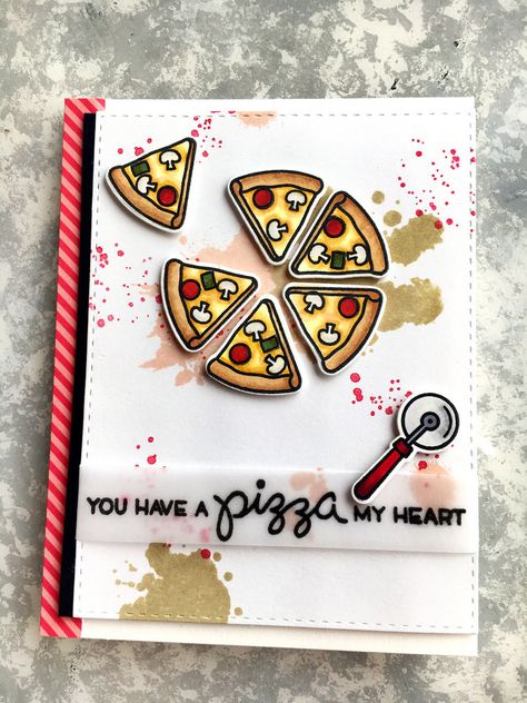 Birthday Card Puns, Scrapbook Planning, Vday Cards, Pizza My Heart, Birthday Card Sayings, Birthday Card Craft, Lawn Fawn Stamps, Lawn Fawn Cards, Bday Cards