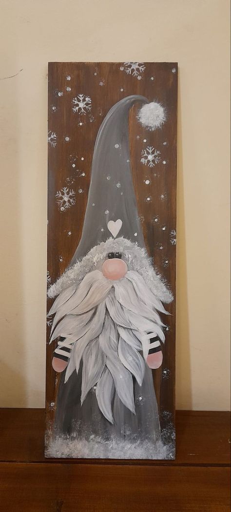 Gnome Paint, Christmas Canvas Art, Christmas Paintings On Canvas, Wood Painting Art, Holiday Painting, Christmas Signs Wood, Christmas Wood Crafts, Gnomes Crafts, Christmas Canvas