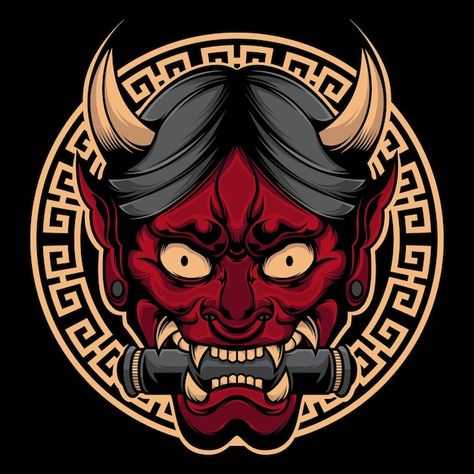 Máscara de demonio japonés hannya | Premium Vector #Freepik #vector #diablo-logo #tatuaje-japones #demonio #logo-japones Japanese Demon Mask, Vector Tattoo, Japanese Demon, Demon Mask, Devil Mask, Japanese Logo, Old School Tattoo, Premium Vector, Old School