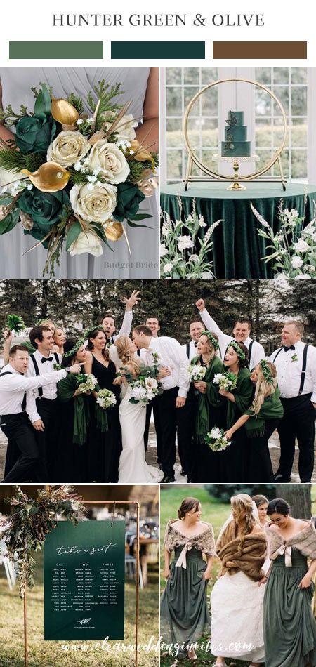 7 Gorgeous Color Palettes for 2022 Winter Wedding – Clear Wedding Invites Wedding Colour Schemes Winter, March Wedding Colors 2023, Hunter Green Wedding Theme, Olive Green Wedding Theme Color Schemes, Winter Flowers Wedding, March Wedding Ideas, Barker Wedding, March Weddings, March Wedding Colors