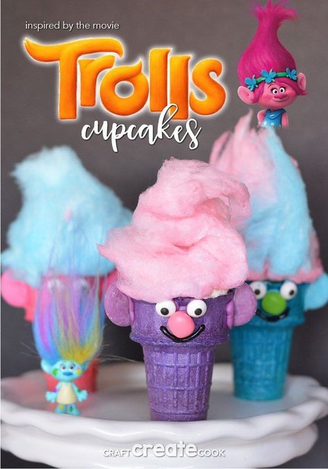 Troll Cupcakes, Foodgawker Recipes, Cone Cupcakes, Cupcake Crafts, Trolls Cake, Ice Cream Cone Cupcakes, Trolls Birthday Party, Snacks Ideas, Troll Party