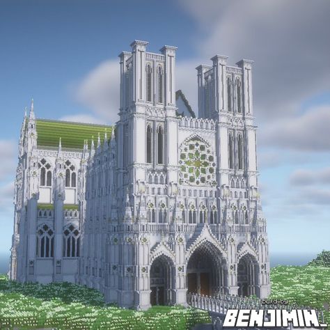 Minecraft Cathedral! Yes, I made another one 🙌 This one is not based on any specific cathedral, but inspired by several French gothic cathedrals. I built this cathedral the @buildersrefuge x @bakery_builders Solitary structure comp. My way to link this build to the theme is through location and purpose; I built this as the place where I imagine cats going after their time on earth. Its title: Pax - a cat’s afterlife. 🐈‍⬛ For the structure itself, I think it is one of my best creations so... Minecraft Cathedral, Minecraft Church, Bangunan Minecraft, Minecraft Medieval, Minecraft Castle, Gothic Cathedrals, Minecraft Plans, Minecraft Architecture, Minecraft Projects