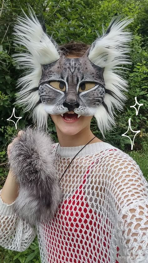 Lynx Mask, Cat Mask Diy, Felt Animal Masks, Cardboard Mask, Therian Mask, Wolf Mask, Dragon Puppet, Cool Masks, Cat Mask