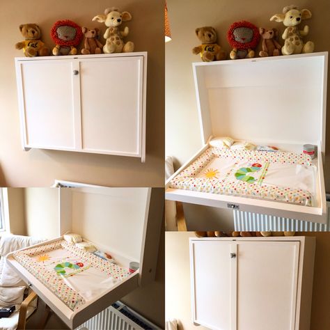 Fold Down Changing Table, Changing Table Bathroom, Changing Table Tiny Space, Space Saving Nursery Ideas, Space Saving Nursery, Foldable Changing Table, Portable Changing Table, Wall Mounted Changing Table, Diy Changing Table