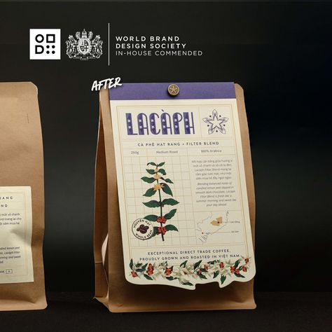 WBDS In-House Design Awards - Commended Award - 2022/223 - Packaging Redesign - Lacàph @lacaph.coffee - Lacàph Coffee Core Blends - Vietnam . The in-house redesign of our core blends packaging went hand-in-hand with a significant upgrade to our roasting facilities, representing a new chapter in our company’s story, going from a micro producer to a small producer. .  #packaging #packagingdesign #inhousedesignawards #branddesignawards #worldbranddesignawards Coffee Blend Packaging, Luxury Coffee Packaging Design, Luxury Coffee Branding, Brand Identity Design Coffee, Coffee Company Branding, Biodegradable Coffee Packaging, Street Coffee, Brewing Recipes, Vietnamese Coffee