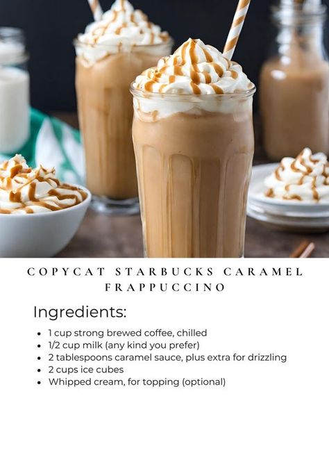 Carmel Frappe Recipe Homemade, Frappe Recipe Homemade, Carmel Frappe, Ninja Coffee Bar Recipes, Starbucks Caramel Frappuccino, Frappe Recipe, Frozen Cocktail Recipes, Caramel Frappuccino, Coffee Recipes Starbucks