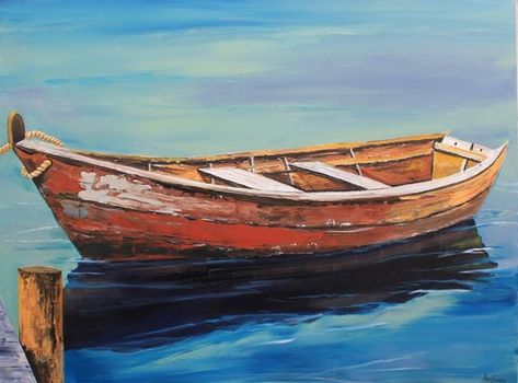 Drawing Boats, Boat Painting Acrylic, Boat Paint, Boat Drawing, Sailboat Art, Row Boats, Boat Pictures, Vintage Boats, Old Boats