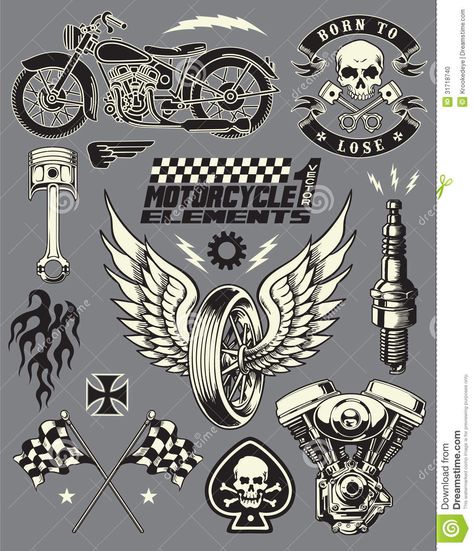 Motorcycle Vector Elements Set - Download From Over 60 Million High Quality Stock Photos, Images, Vectors. Sign up for FREE today. Image: 31718740 Motorcycle Vector, Art Moto, Biker Logo, Harley Davidson Tattoos, Motorcycle Images, Harley Davidson Wallpaper, Biker Tattoos, Harley Davidson Clothing, Vector Elements