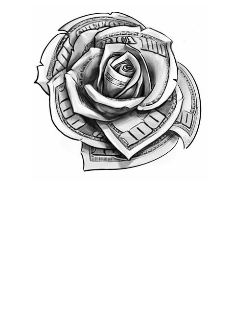 Money Rose Stencil, Rose Dollar Tattoo, Money Rose Tattoo Stencil, Cash Tattoo, Money Roses, Dollar Rose, Money Rose Tattoo, Dollar Tattoo, Rose Tattoo Stencil