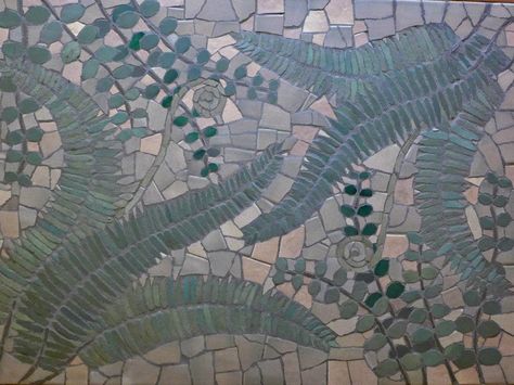 mosaic ferns, Jeffrey Bale Fern Mosaic, Mosaic Trees, Rock Mosaic, Tiny Gardens, Geometric Living Room, Mosaic Rocks, Floor Murals, Mosaic Backsplash, Mosaic Flowers