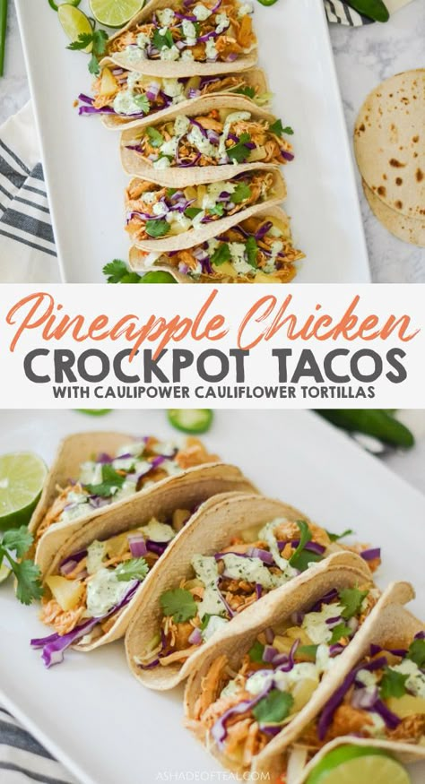 CrockPot Pineapple Chicken Tacos Pineapple Chicken Tacos Crock Pot, Pineapple Shredded Chicken, Hawaiian Chicken Tacos Crockpot, Healthy Crockpot Tacos, Chicken And Pineapple Tacos, Teriyaki Chicken Tacos With Pineapple, Hawaiian Tacos Chicken, Pineapple Salsa Chicken Crockpot, Pineapple Jalepeno Chicken