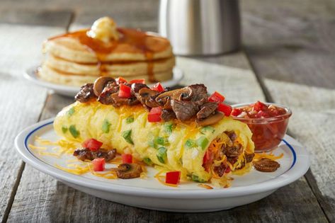 Ihop Omelette, Ihop Breakfast, Doordash Food, Pancake Batter Recipe, International House Of Pancakes, Big Steak, Restaurant Appetizers, Whole Wheat Pancakes, Omelets Recipe