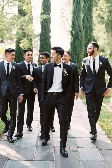 Wedding Tuxedo For Groomsmen, Black Tie Optional Groomsmen, Wedding Best Man Outfit, Groomens Attire, Grooms Hair, Groom And Best Man, Wedding Suits Men Black, Tux Wedding, Groomsmen Tie