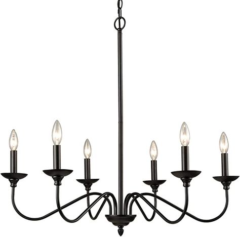 JEENKAE Modern Farmhouse Black Dining Room Chandeliers Wrought Iron Candle Chandelier, 6-Light Black Candle Chandelier, Wrought Iron Candle Chandelier, Modern Farmhouse Black, Black Farmhouse Chandelier, Entryway Light Fixtures, Dining Room Chandeliers, Circle Chandelier, Modern Farmhouse Chandelier, Farmhouse Chandeliers