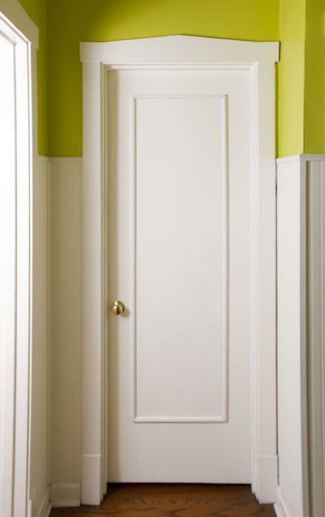 DIY Rental-Friendly Door Moulding Hack | Apartment Therapy Rental Friendly Upgrades, Diy Door Molding, Interior Door Makeover, Diy Panel Door, Creating An Entryway, Door Moulding, Rental Friendly, Flat Panel Doors, Cheap Doors