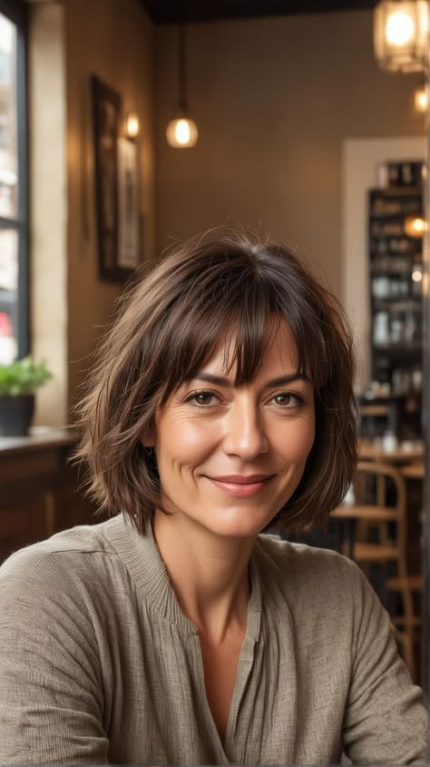 Shannyn Sossamon Short Hair, Floppy Bob Haircut, Stacked Bob Wavy Hair, Mid Forties Hairstyles, Best Bangs For Fine Hair, Shaggy Bob With Bangs Fine Hair, Short Choppy Bob For Fine Hair, Shoulder Length Fine Hair, Amelie Haircut