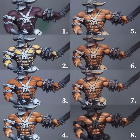 Juan Sanz on Instagram: “Sorry i wanted to paint skin muscles 😅. I promise next will be liquids and faces. So here you have the process. . Will be the next patreon…” Warhammer Custom Miniatures, Mini Figure Painting, Skin Painting Tutorial, Warhammer 40k Painting Tips, Warhammer Painting Tutorial, Painting Warhammer, Warhammer 40k Miniatures Tutorials How To Paint, Miniature Figures Fantasy, Painting Figurines