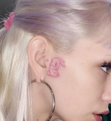 Light Pink Tattoo, Pink Tattoo Ink, Face Tats, Girl Face Tattoo, Pink Tattoo, Bunny Tattoos, Red Ink Tattoos, Cute Little Tattoos, Spooky Tattoos