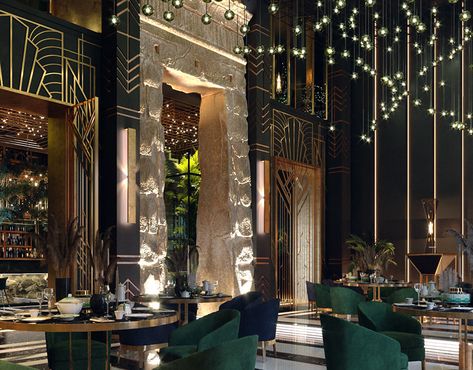 Art Deco Restaurant, reception and bar​​​​​​​ on Behance Restaurant Reception Design, Elegant Restaurant Interior Design, Art Deco Reception, Museum Concept, Art Deco Restaurant, Restaurant Reception, Luxury Restaurant Interior, Arte Art Deco, Arsitektur Art Deco