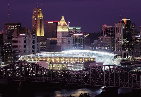 Cincinnati Bengals Stadium, Paul Brown Stadium, Nfl Stadium, Cincinnati Skyline, Translucent Fabric, Cincinnati Bengals Football, Promise Land, Paul Brown, Downtown Core